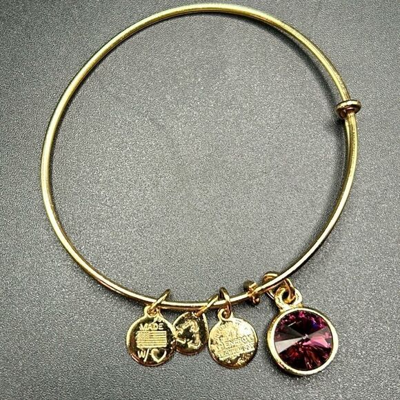 Alex and Ani Expandable Coppure Gold Charm Bangle Bracelet Purple Glass Stone - Picture 1 of 4